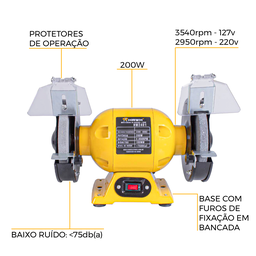 Moto Esmeril de Bancada 200w com Disco de Aço Hawk 2401 - 2