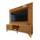 Ver imagem 2 de Rack com Painel Ripado para TV até 75 Polegadas 100% MDF 228CMX303,5cm Pés em Madeira Maciça Gaia Paris Marrom