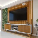 Ver imagem 1 de Rack com Painel para TV até 75 Polegadas 303,5cmx218cm Ripado 100% MDF com LED Pés Madeira Maciça Gaia Paris