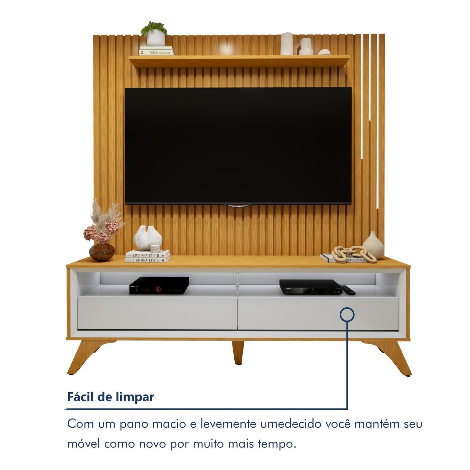 Conjunto Rack Áustria 180cm com Painel Ripado com Led para Tv de até 75 Polegadas Paris - 9