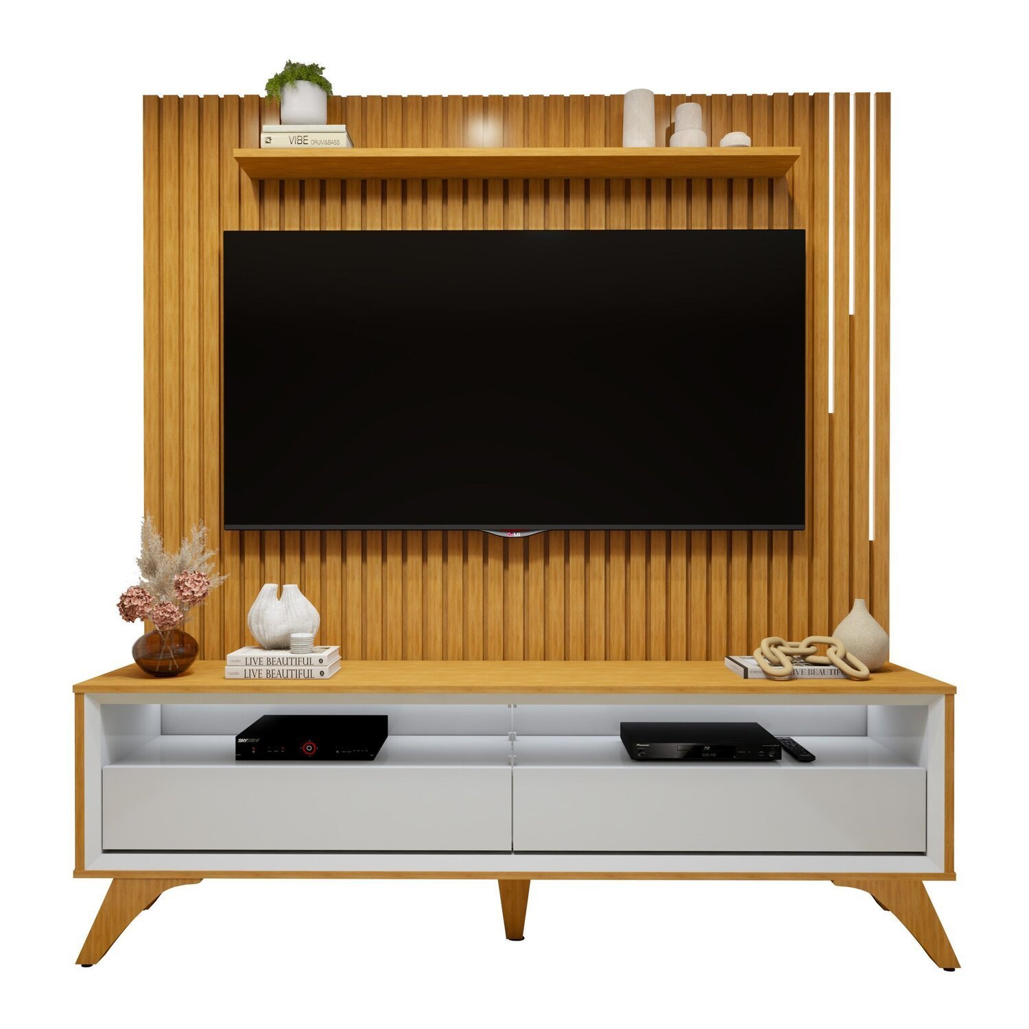 Conjunto Rack Áustria 180cm com Painel Ripado com Led para Tv de até 75 Polegadas Paris - 17