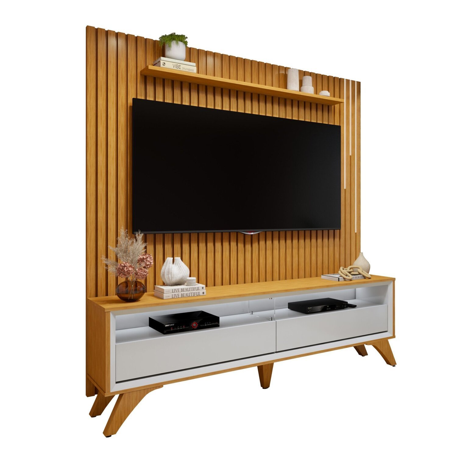 Conjunto Rack Áustria 180cm com Painel Ripado com Led para Tv de até 75 Polegadas Paris - 18