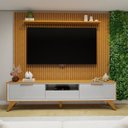 Ver imagem 1 de Rack com Painel Ripado para TV até 75 Polegadas 100% MDF 220cm Pés em Madeira Maciça Laqueado Paris