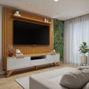 Ver imagem 3 de Rack com Painel para TV até 75 Polegadas Laqueado com Led Cascata Ripado Pés Madeira Maciça Paris