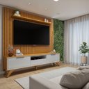 Ver imagem 3 de Rack com Painel para TV até 75 Polegadas 308,3CMX220CM Laqueado com LED Cascata Ripado Pés em Madeira Paris Marrom
