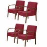 Kit 4 Poltronas Decorativas 1 Lugar Luna Braço Madeira D Salla Suede Vermelho - 1