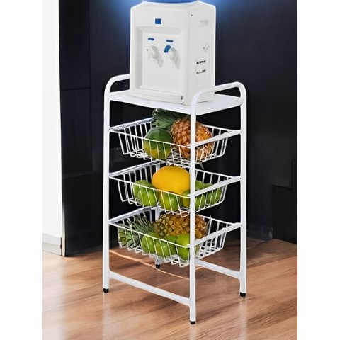Fruteira Aço Bancada 3 Andar Compartimento Fruta Minimalista