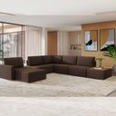 Ver imagem 1 de Sofá de Canto 5 Lugares com Chaise Modular Moderno Premium Veludo Marrom Agatha