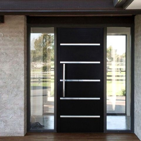 Porta Pivotante Solara Alumínio Puxador Tubolar 210 x 110 Abertura Esquerda Preto