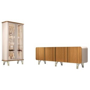 Sala de Jantar com Cristaleira Évora e Balcão Buffet Saluti Off White/cinamomo - Hb Móveis
