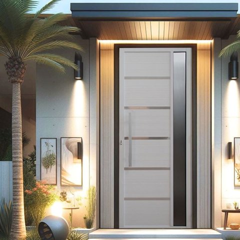 Porta Pivotante Solara Alumínio com Visor Puxador Barra Chata 210 X 100  Abertura Direita