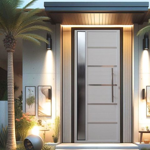 Porta Pivotante Solara Alumínio com Visor Puxador Tubolar 210 X 100  Abertura Esquerda