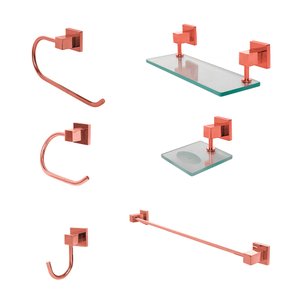 Kit Acessórios De Banheiro 6 Peças Luxo Square Rose
