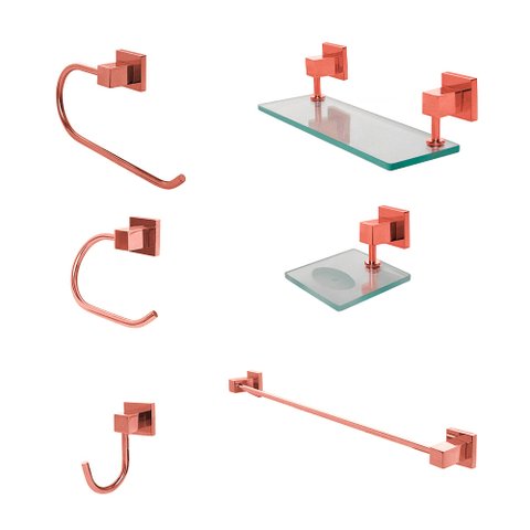 Kit Acessórios De Banheiro 6 Peças Luxo Square Rose