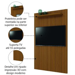 Painel para Tv até 55 Polegadas Ripado Impressão 3d Egeo com Prateleira 1,35m Cedro Edn - 5