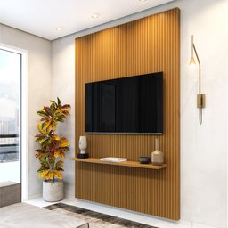 Painel para Tv até 55 Polegadas Ripado Impressão 3d Egeo com Prateleira 1,35m Cedro Edn - 1