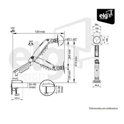 Suporte Monitor 17 a 35 Articulado com Pistão a Gás F98hdmi Elg - 5 Suporte Monitor 17 a 35 Articulado com Pistão a Gás F98hdmi Elg - 5