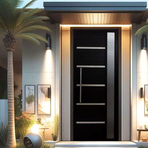 Porta Pivotante Solara Alumínio com Visor Puxador Tubolar 210 x 120 Abertura Direita Preto Hale Esquadrias