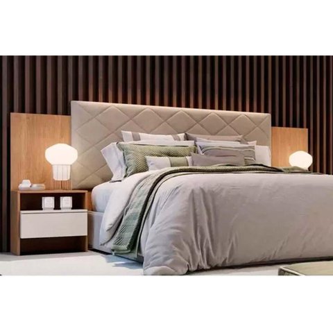 Painel Cama Box Madeirado Cor Cumaru/fendi Casal Everest Plus 2 Mesas C/ 2 Gavetas Cumaru/fendi -