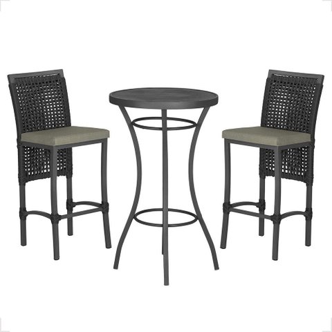 Mesa Bistrô e 2 Banquetas Roma Preta Corda Náutica Estofado 8 Trama Original