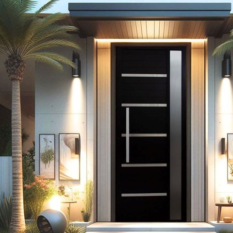 Porta Pivotante Solara Alumínio com Visor Puxador Barra Chata 210 x 120 Abertura Direita Preto Hale Esquadrias