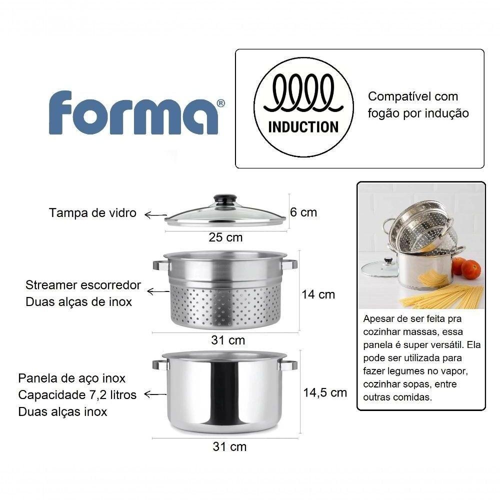 Espagueteira Escorredor Massas 3 Pçs Inox Fogão Indução 7,2l - 3