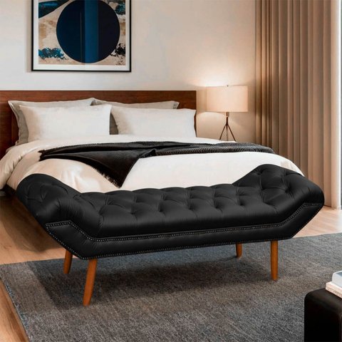 Puff Recamier Clássico Retrô Roma King Size 195cm Corino - Sofa Store:corino Preto