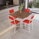 Ver imagem 1 de Conjunto Mesa de Jantar Quadrada Imbuia 4 Cadeiras Estofado Riviera Industrial Branco