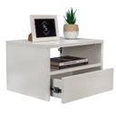 Ver imagem 1 de Mesa de Cabeceira Criado Branco 40cm Estilo Suspensa com Gaveta Inferior e Nicho Quarto Decoração