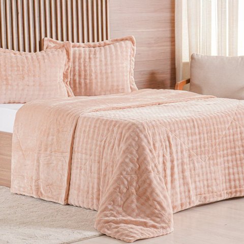 Kit Colcha King Luxor Dubble 100% Poliéster 260x280cm Tessi Rosa Areia