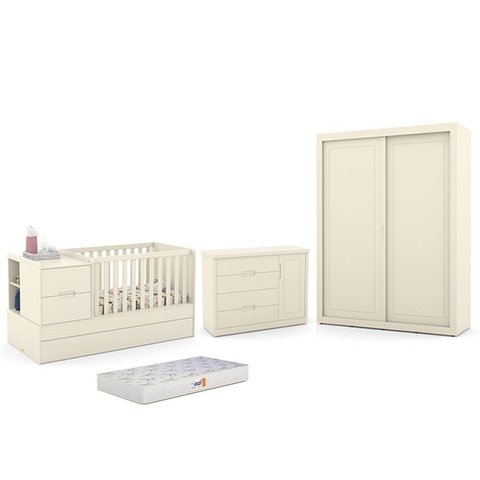 Dormitório Completo Infantil Tutto New 2 Portas de Correr, Cômoda, Berço Multifuncional Formare e Co