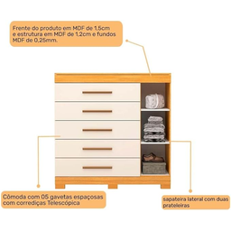 Comoda Rayane Prime C/sapateira 100% Mdf - Nature/off White - 3