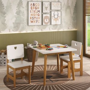 Conjunto Infantil Mesa com 2 Cadeiras Madeira Maciça e MDF 