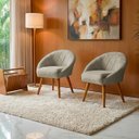 Ver imagem 1 de Kit 2 Poltrona Sala Decorativa Louis Veludo Bege Pés Palito Castanho