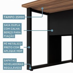 Plataforma Estação de Trabalho 4 Lugares 240cmX120cm Pé Quadro Espresso Móveis - 4