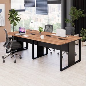Plataforma Estação de Trabalho 4 Lugares 240cmX120cm Pé Quadro Espresso Móveis