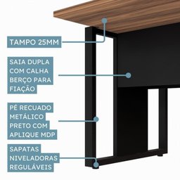 Plataforma Estação de Trabalho 4 Lugares 240cmX120cm Pé Quadro Espresso Móveis - 19