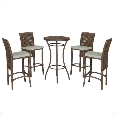 Mesa Bistrô com 4 Banquetas Roma Marrom Corda Náutica Estofado 3 Trama Original