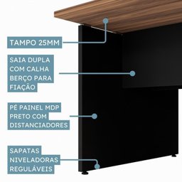 Plataforma Estação de Trabalho 4 Lugares 240cmX120cm Pé Painel Espresso Móveis - 5