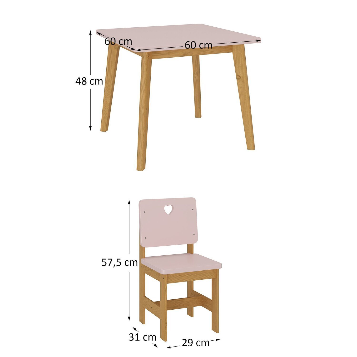 Conjunto Infantil Sofia Mesa + 2 Cadeiras Madeira de Pinus / Mdf - 3