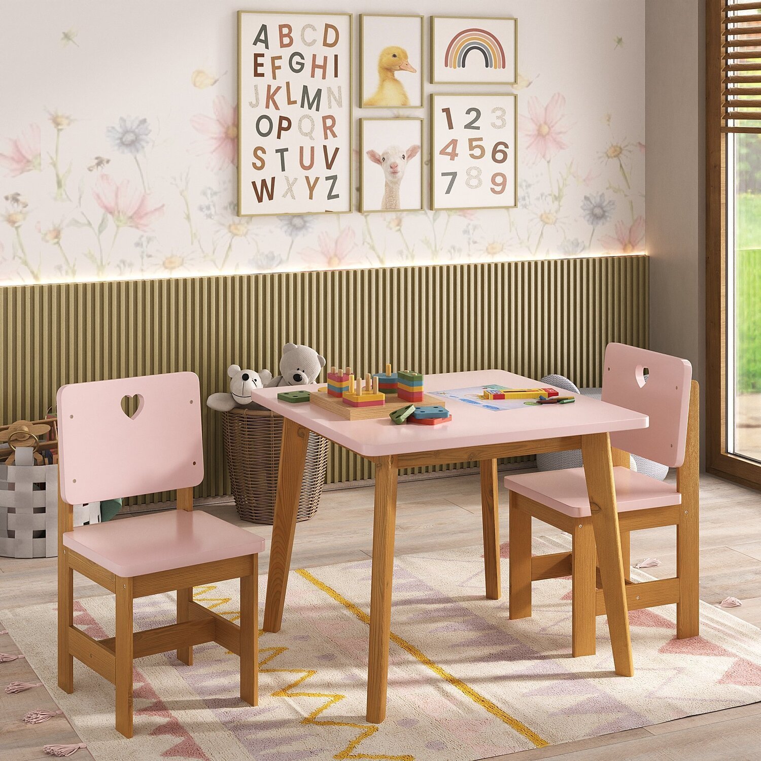 Conjunto Infantil Sofia Mesa + 2 Cadeiras Madeira de Pinus / Mdf