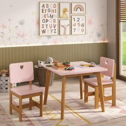 Conjunto Infantil Sofia Mesa + 2 Cadeiras Madeira de Pinus / Mdf - 1