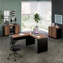 Ver imagem 1 de Conjunto 3 Peças com Mesa para Escritório em L 120CMX150CM, Armário Baixo e com Chave Espresso Móveis Marrom Preto