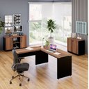 Ver imagem 1 de Conjunto 3 Peças com Mesa para Escritório em L 150x150cm e 2 Armários Multiuso Baixo Espresso Móveis Marrom Preto