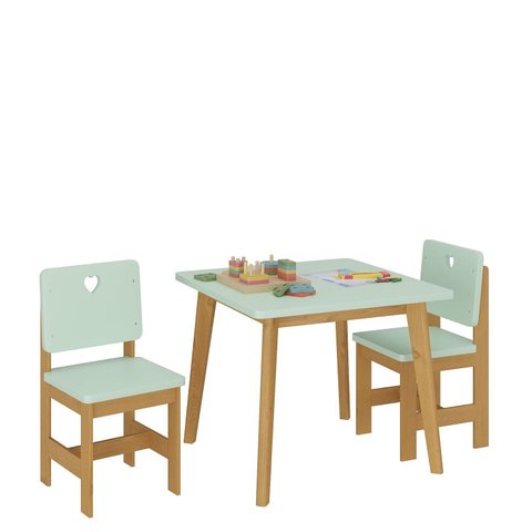 Conjunto Infantil Mesa com 2 Cadeiras Sofia   Madeira Maciça e MDF 