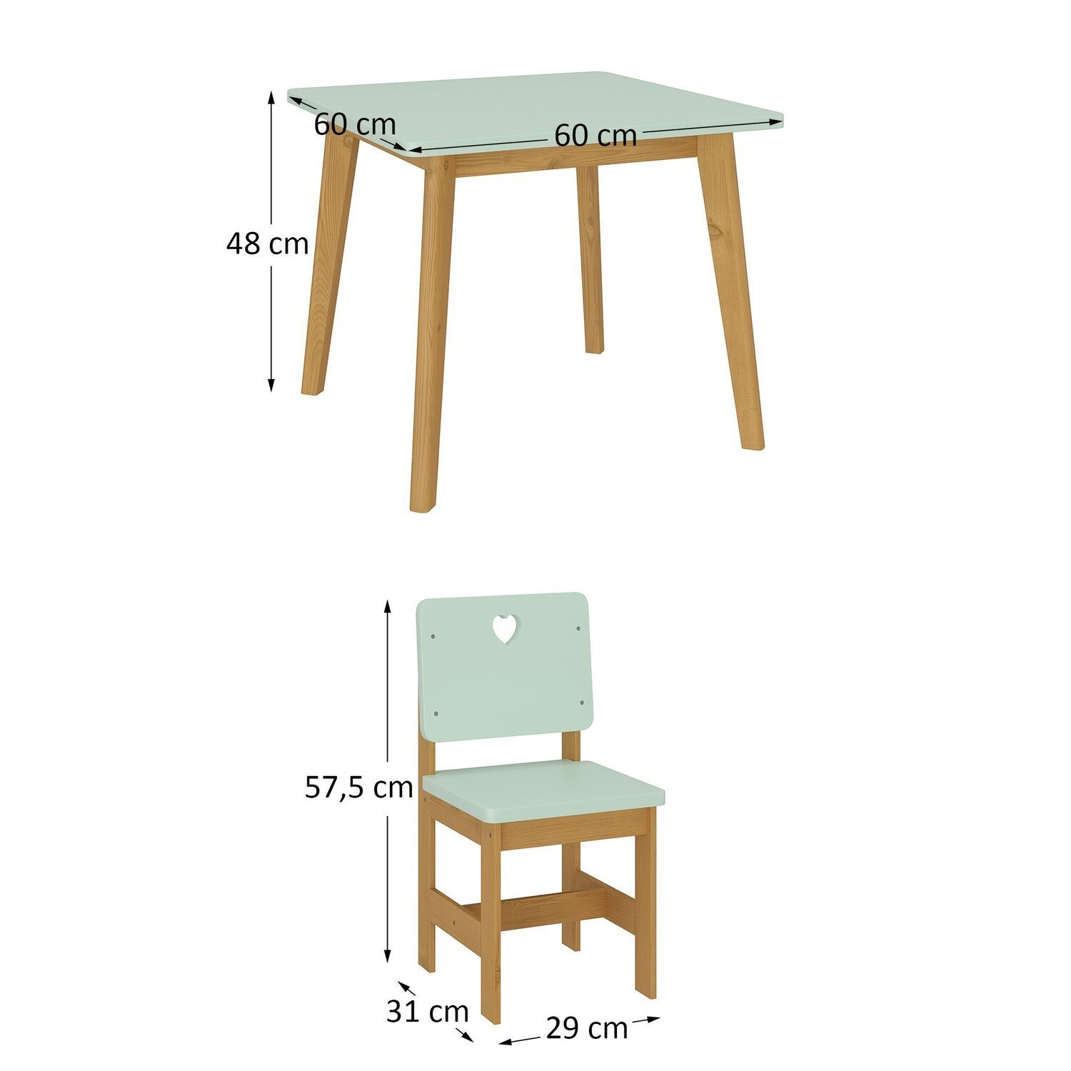 Conjunto Infantil Sofia Mesa + 2 Cadeiras Verde/ Mel - Madeira de Pinus / Mdf - 3