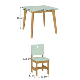 Conjunto Infantil Sofia Mesa + 2 Cadeiras Verde/ Mel - Madeira de Pinus / Mdf - 3