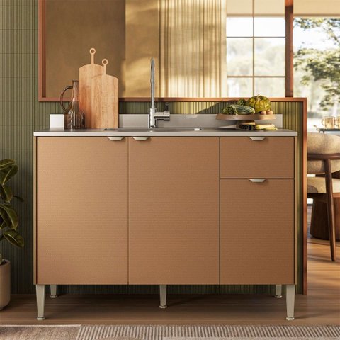 Balcão de Cozinha para Pia 120 Cm Soul 3 Portas 1 Gaveta Freijó/caramelo - Kits Paraná
