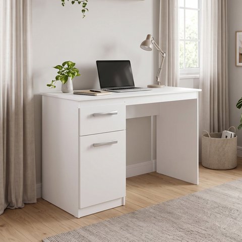 Escrivaninha Mesa Escritório Elegance 1 Gaveta 105cm Branco