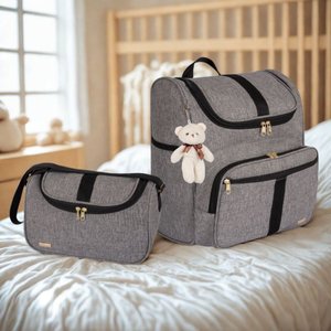 Kit Bolsa Maternidade Mochila 2 em 1 e Bolsa Pequena Infantil Luxo Amor:preto